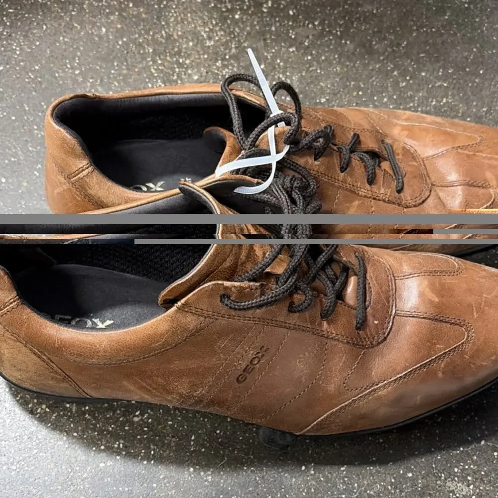 Geox Men's Brown Leather Lace-Up Casual Sneakers U74A5B Size 45